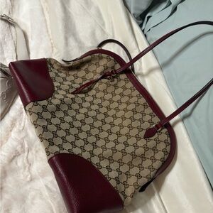 Gucci Beige and Burgundy Tote Bag